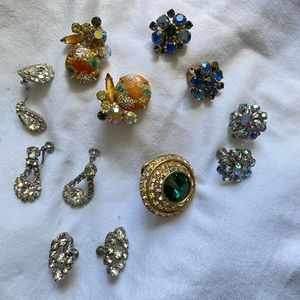 Mixed Set of 7 Vintage Rhinestone Earrings & Ring